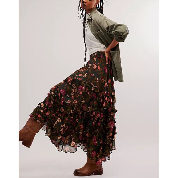 FREE PEOPLE Lolita Maxi Skirt / Wash Black Combo - Picture 6 of 9